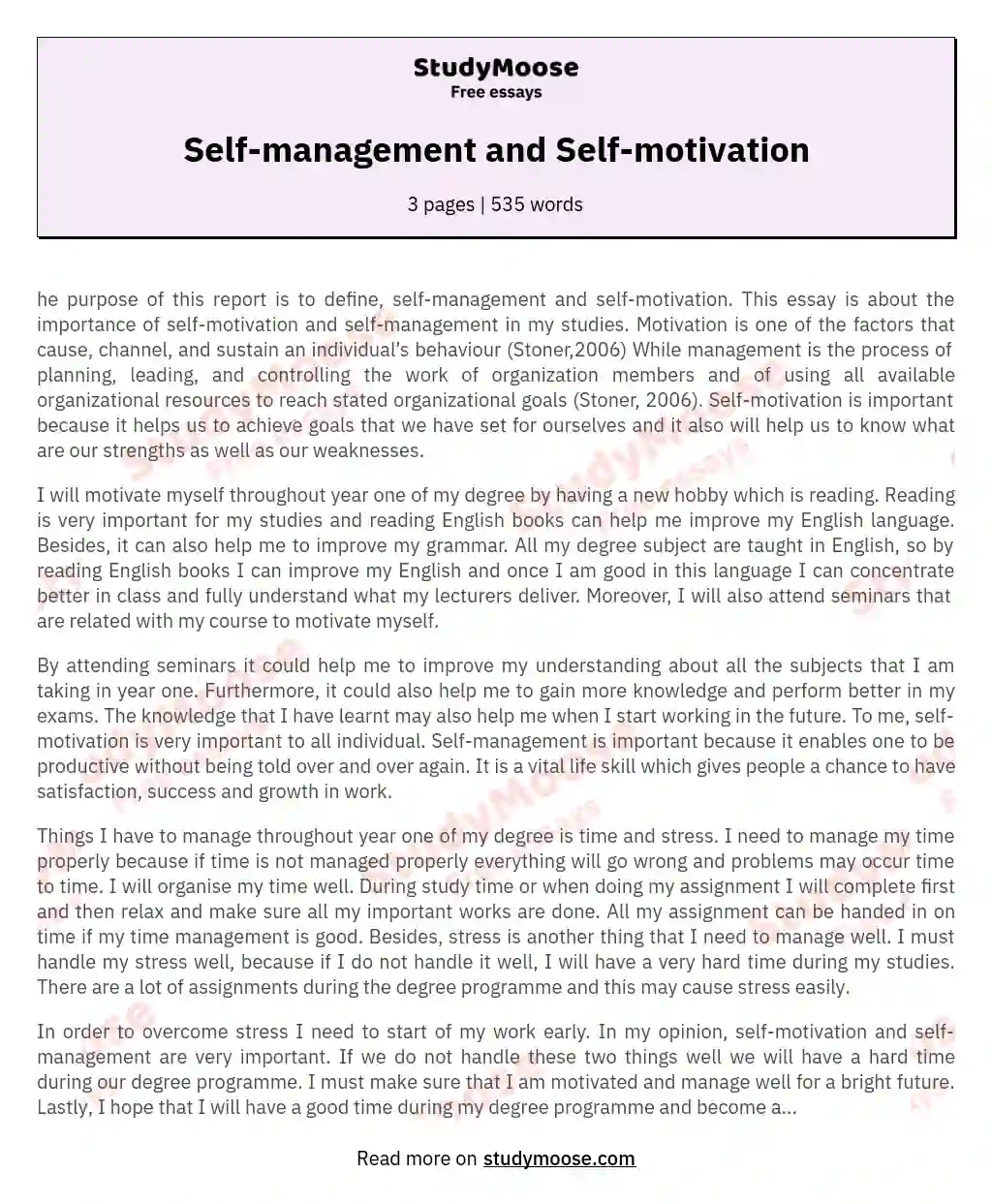 Self-management and Self-motivation essay
