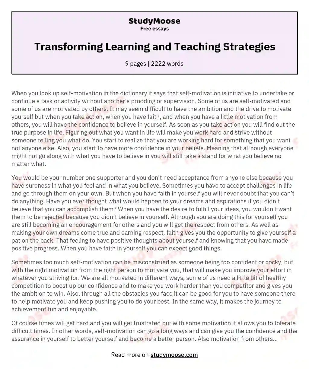 Transforming Learning and Teaching Strategies essay