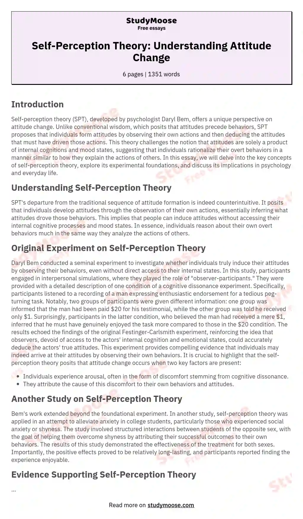 Self-Perception Theory: Understanding Attitude Change essay