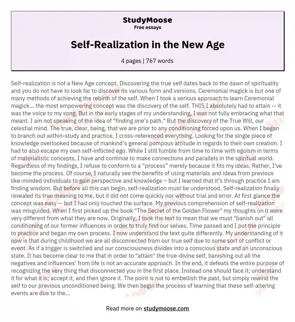 Self Realization In The New Age Free Essay Example