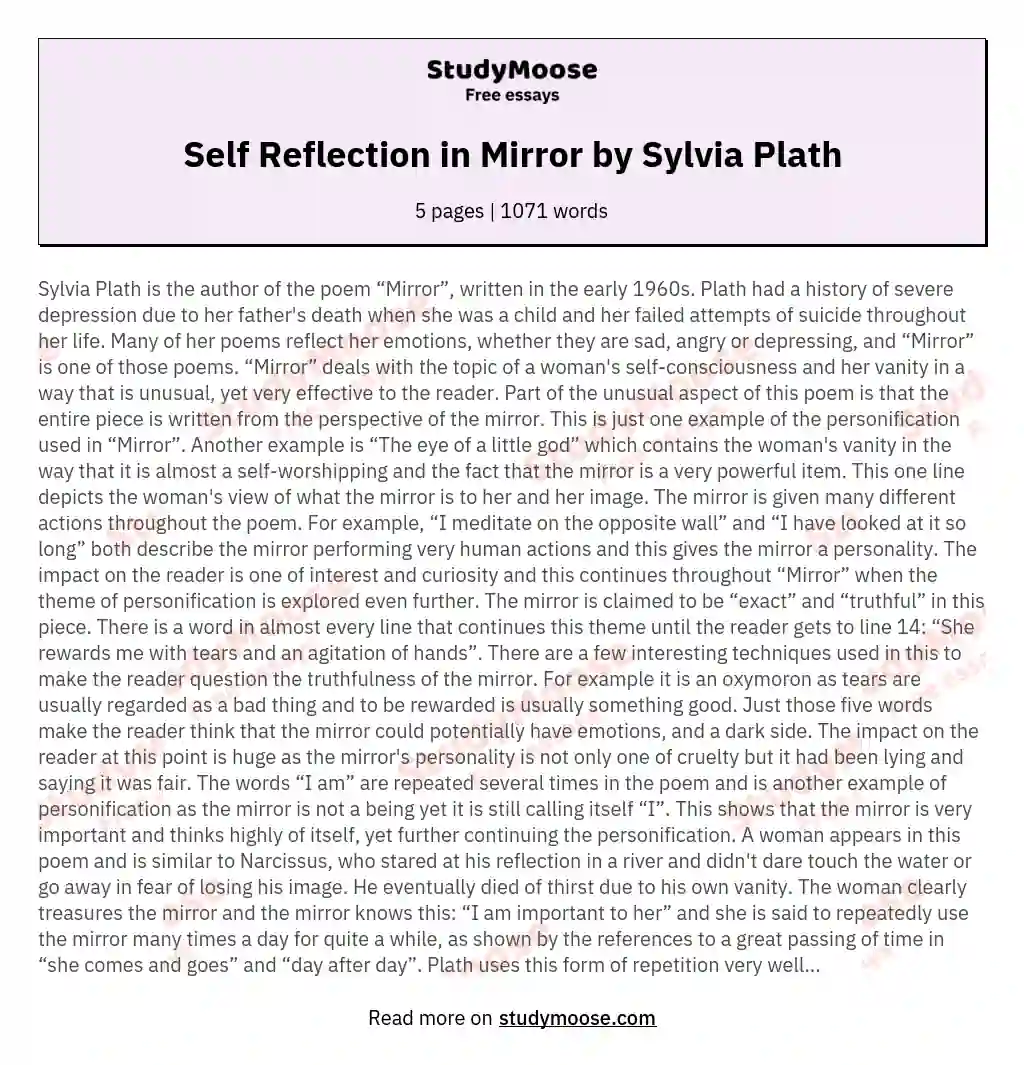 Self Reflection in Mirror by Sylvia Plath