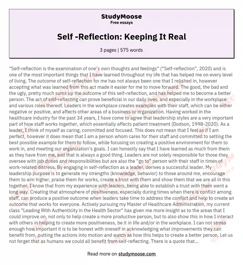 Self -Reflection: Keeping It Real