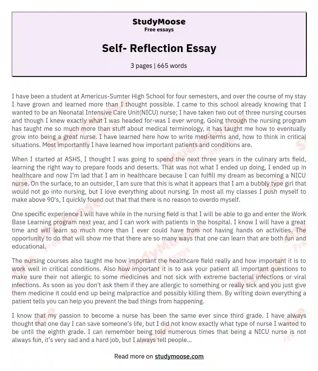 Self- Reflection Essay essay