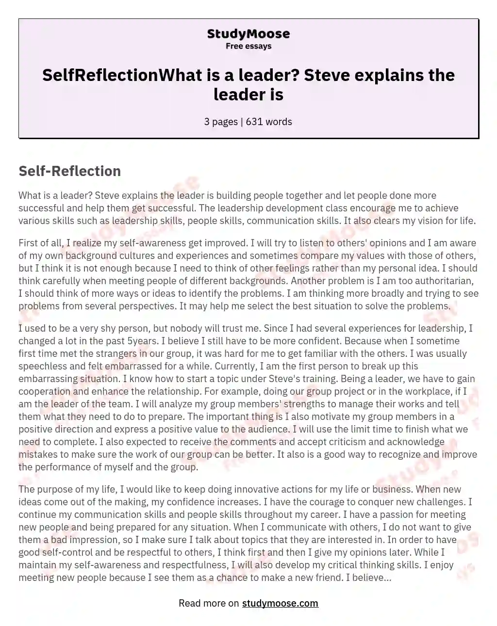 SelfReflectionWhat is a leader? Steve explains the leader is