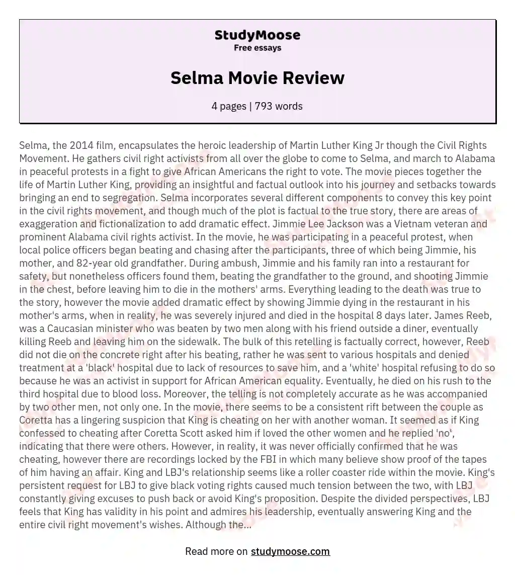 Selma Movie Review essay