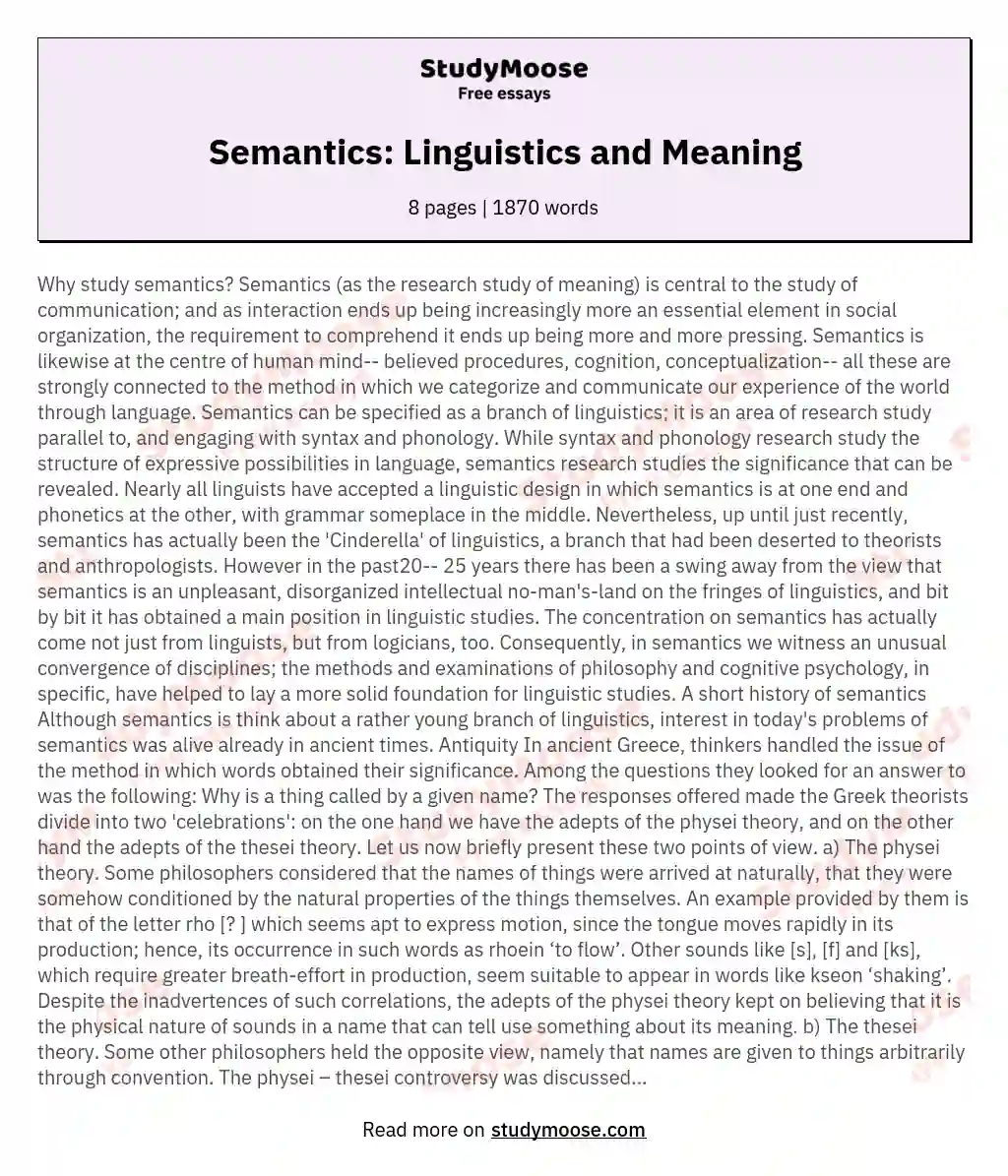 Semantics: Linguistics and Meaning