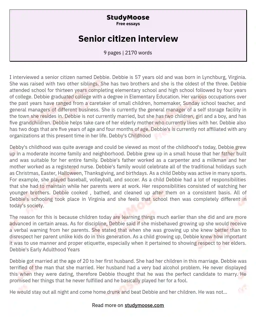 Senior citizen interview essay