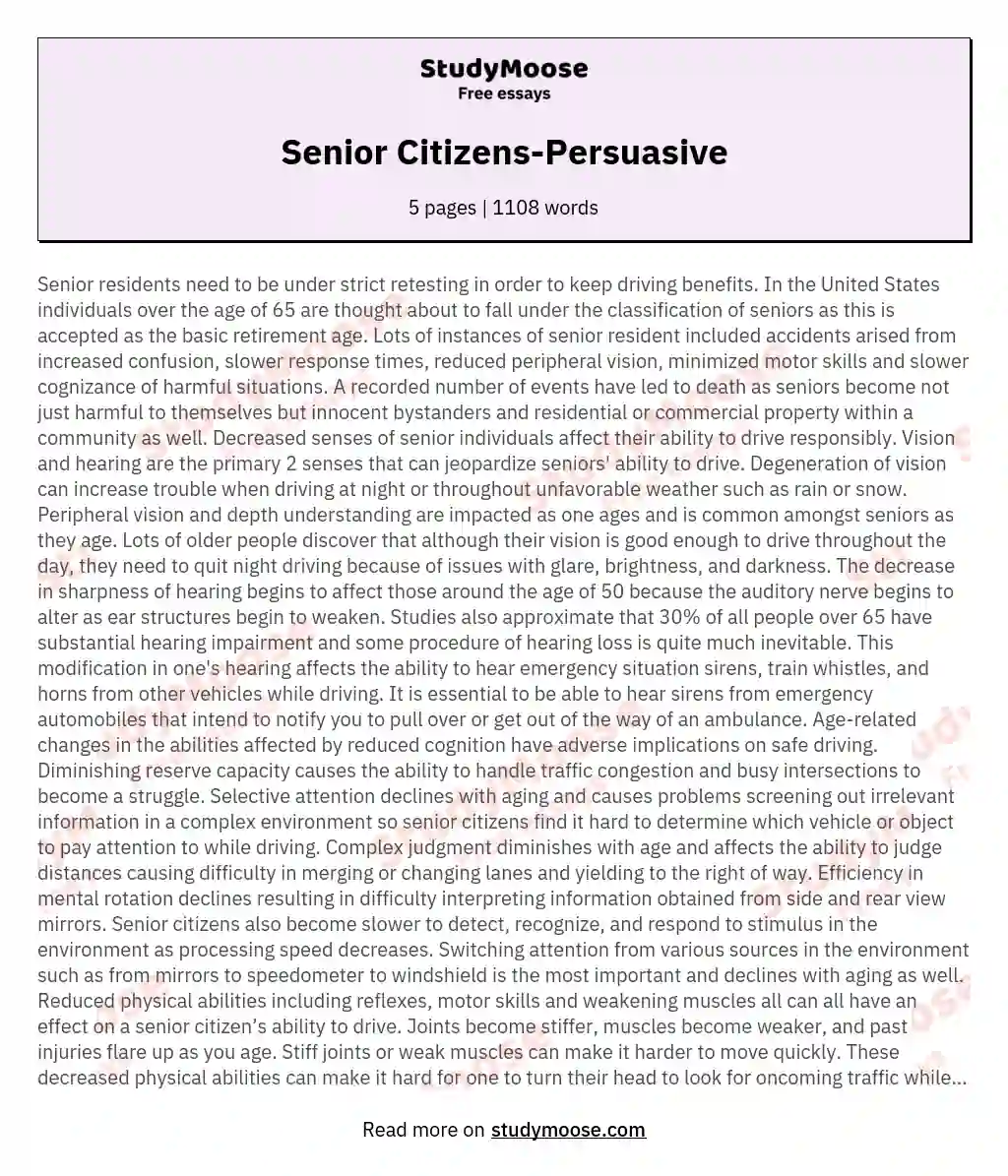essay on senior citizens