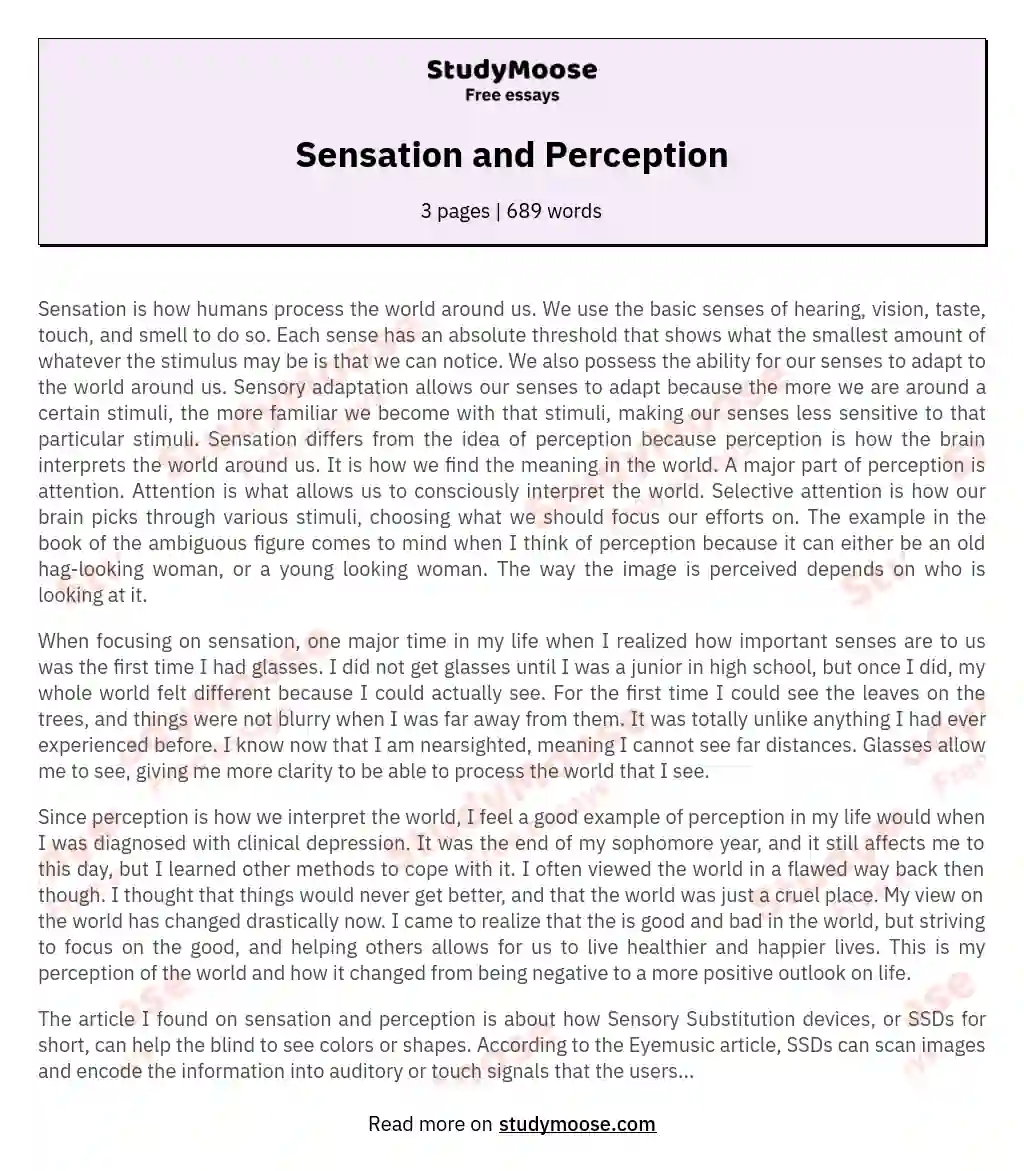 essay on perception and sensation