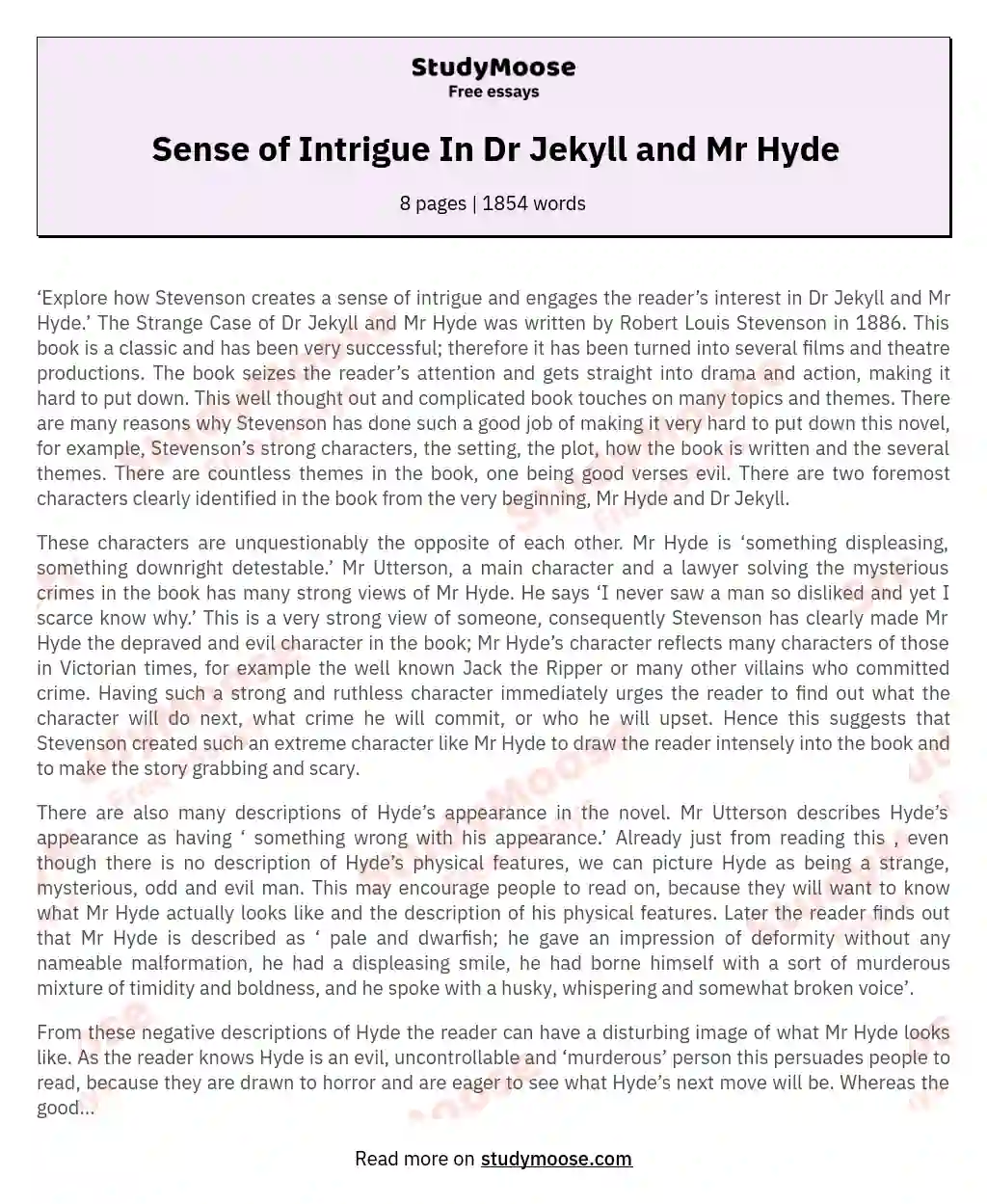 Sense of Intrigue In Dr Jekyll and Mr Hyde