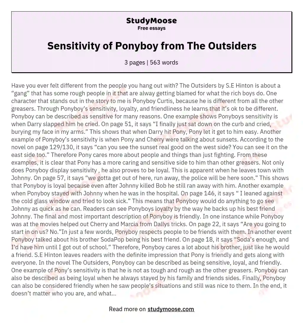 Sensitivity of Ponyboy from The Outsiders