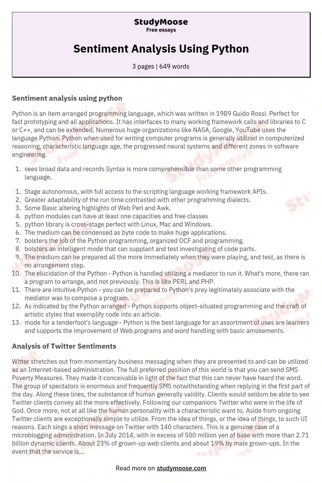 Sentiment Analysis Using Python essay