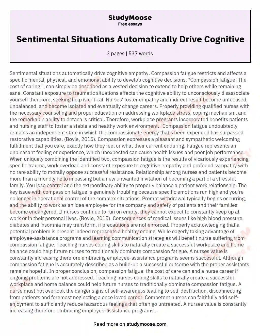 Sentimental Situations Automatically Drive Cognitive essay