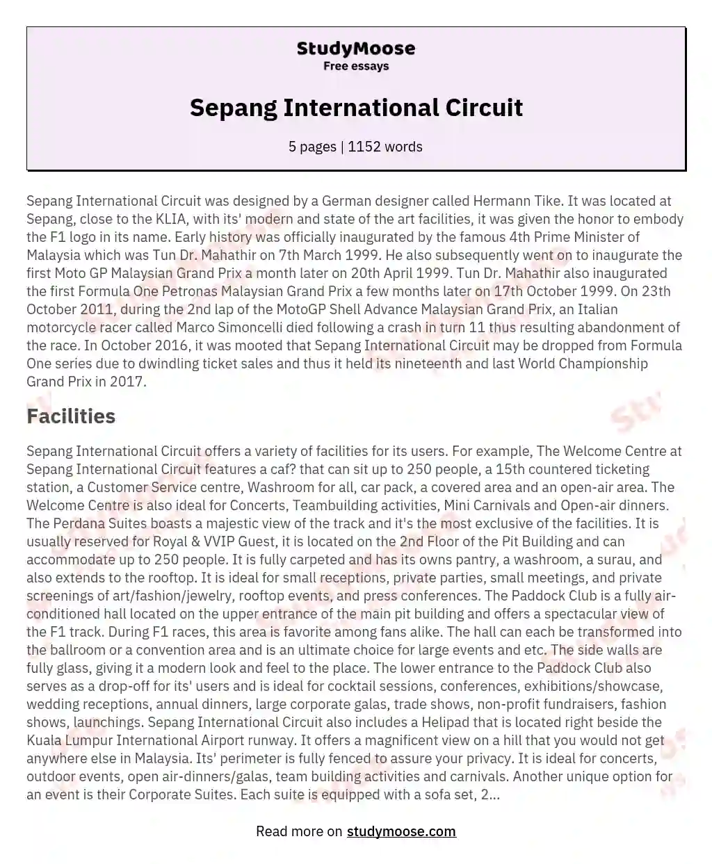 Sepang International Circuit essay