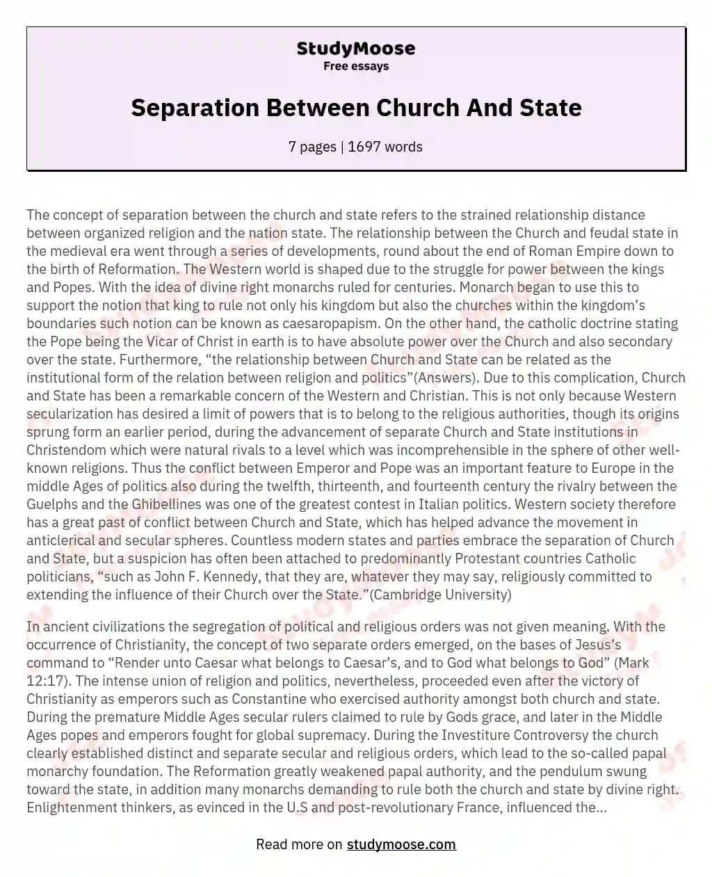 Separation Between Church And State essay