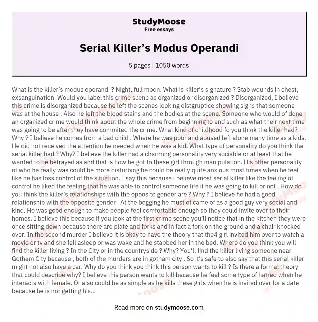 serial killer research paper outline