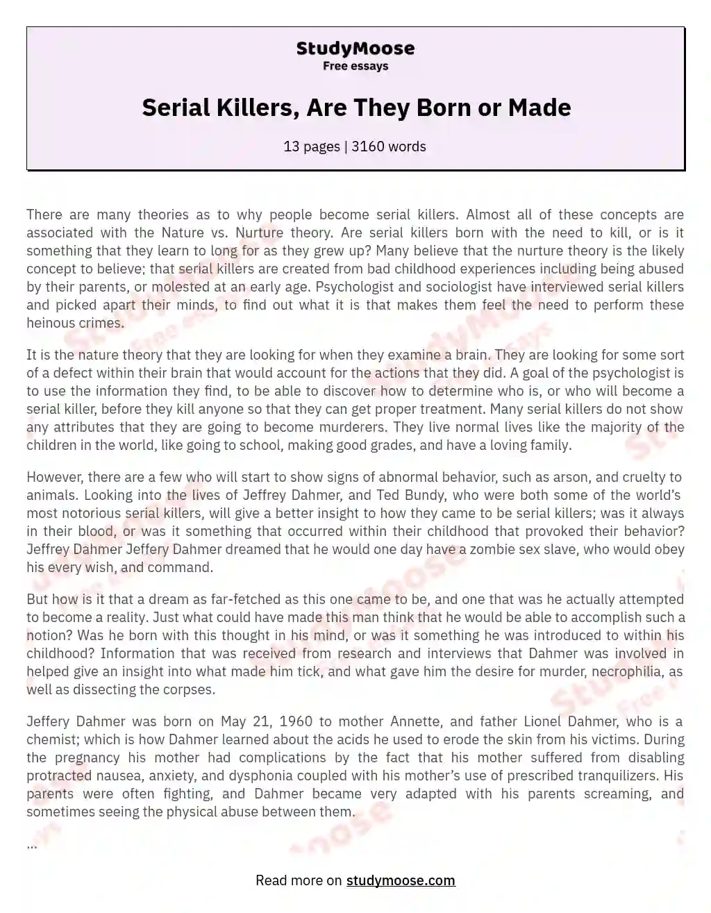 Serial Killers, Are They Born or Made essay