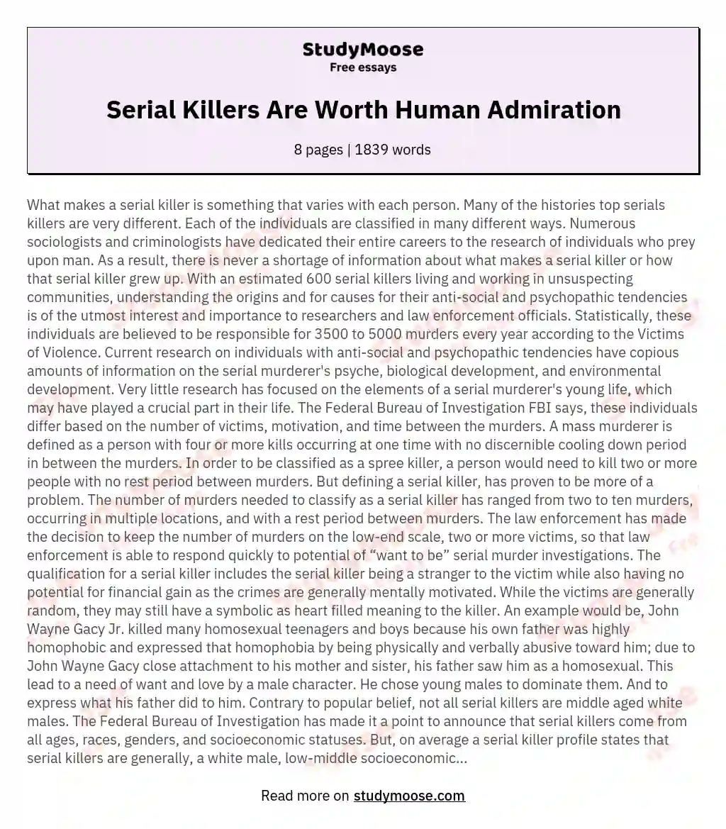 Serial Killers Are Worth Human Admiration