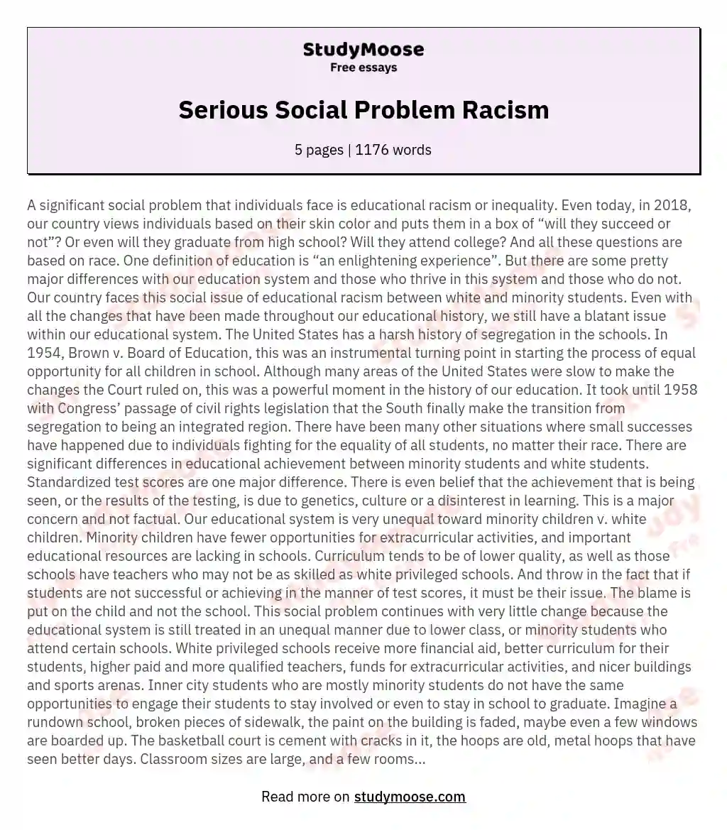 Serious Social Problem Racism essay