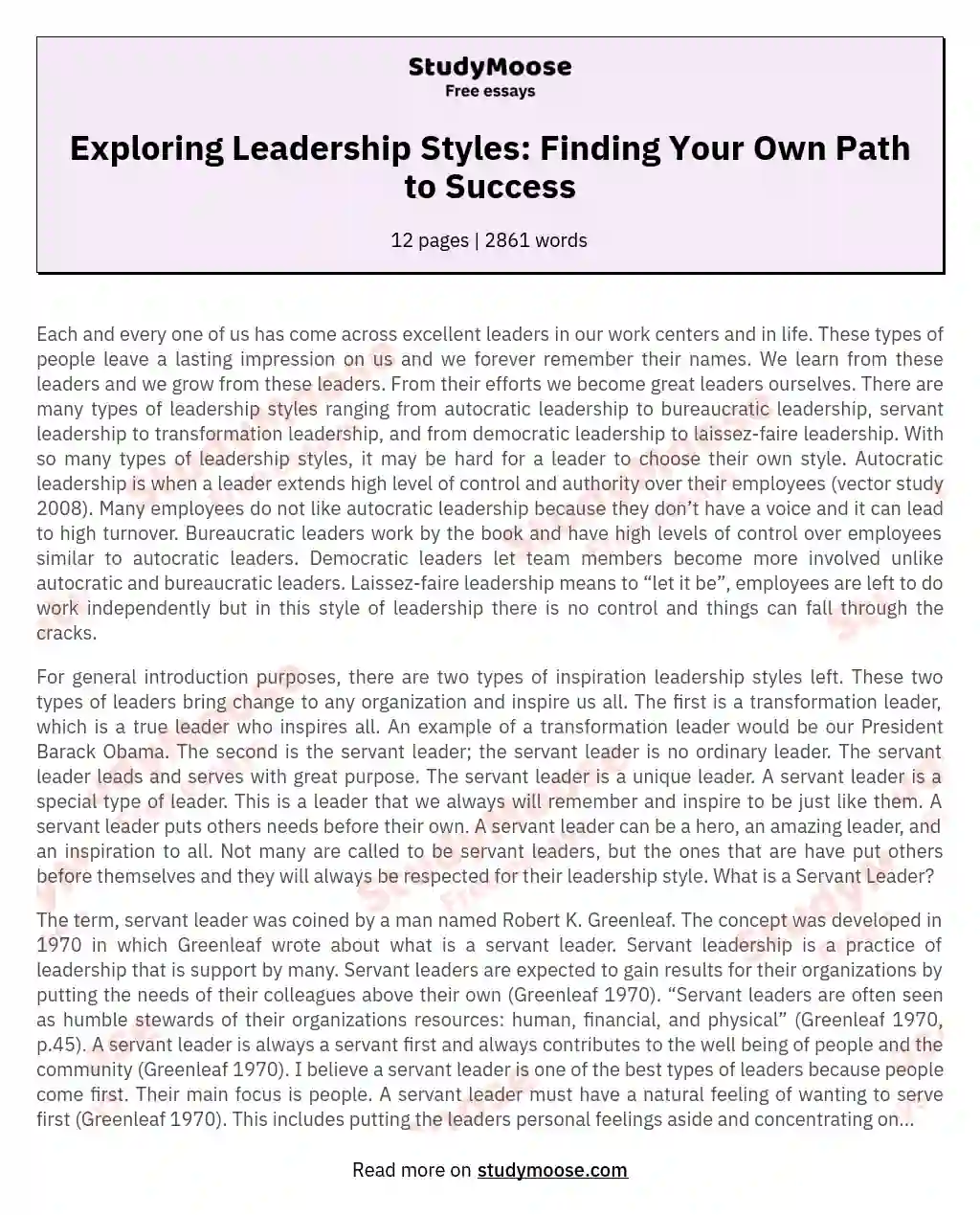 Exploring Leadership Styles: Finding Your Own Path to Success essay