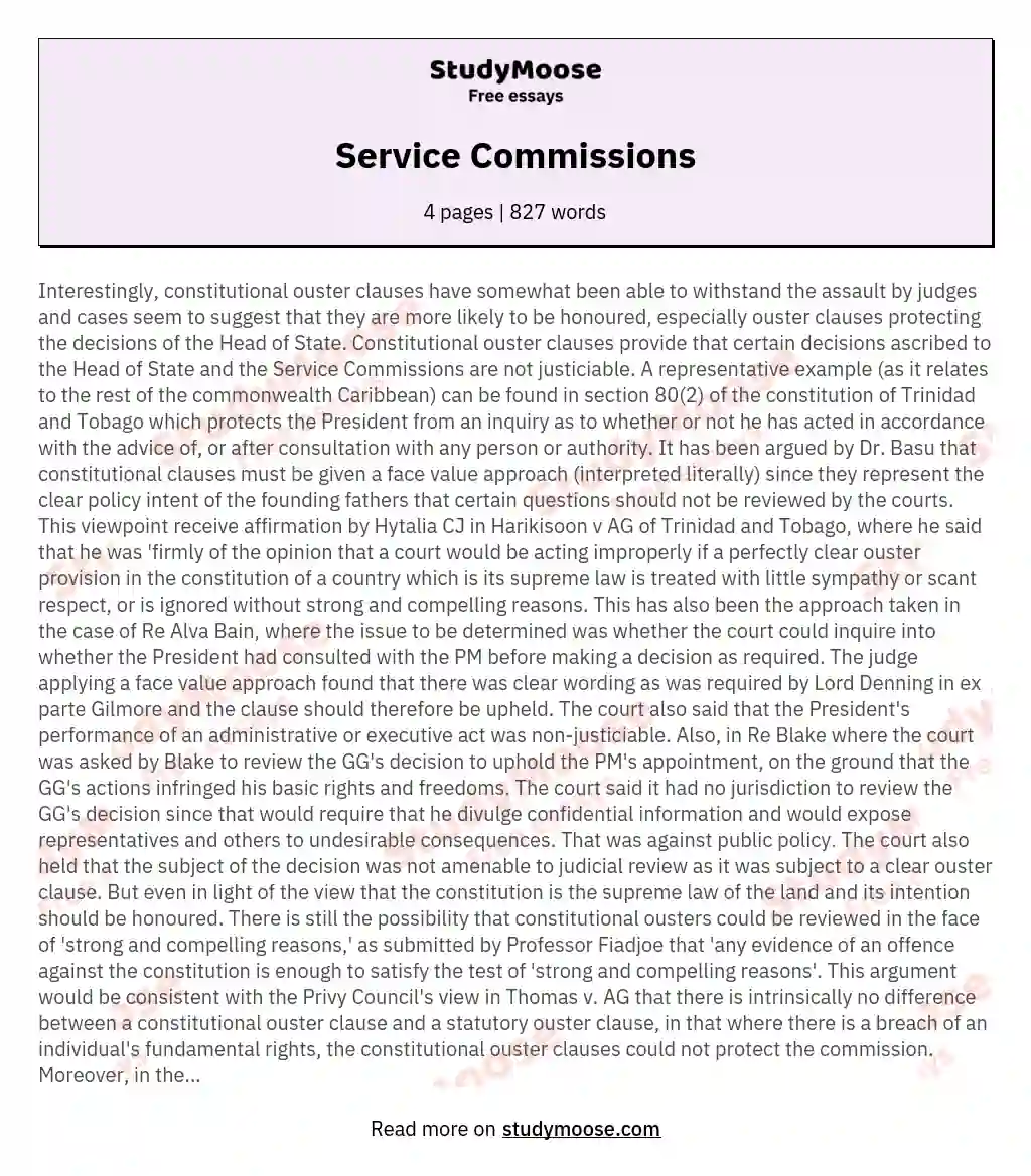 Service Commissions essay