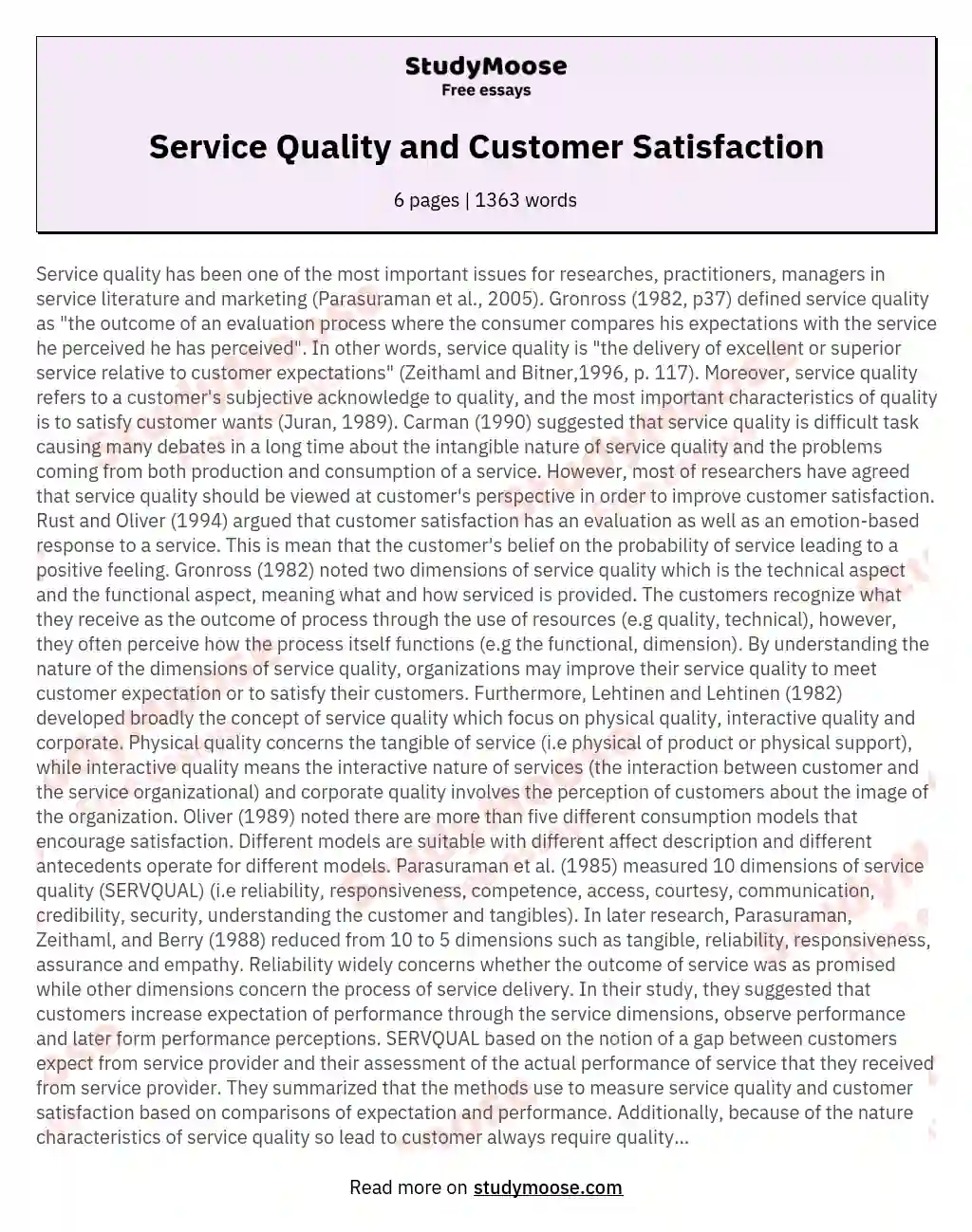 relationship between service quality and customer satisfaction
