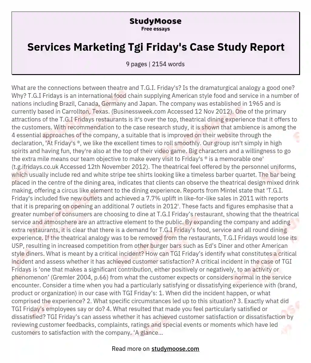 Services Marketing Tgi Friday's Case Study Report essay