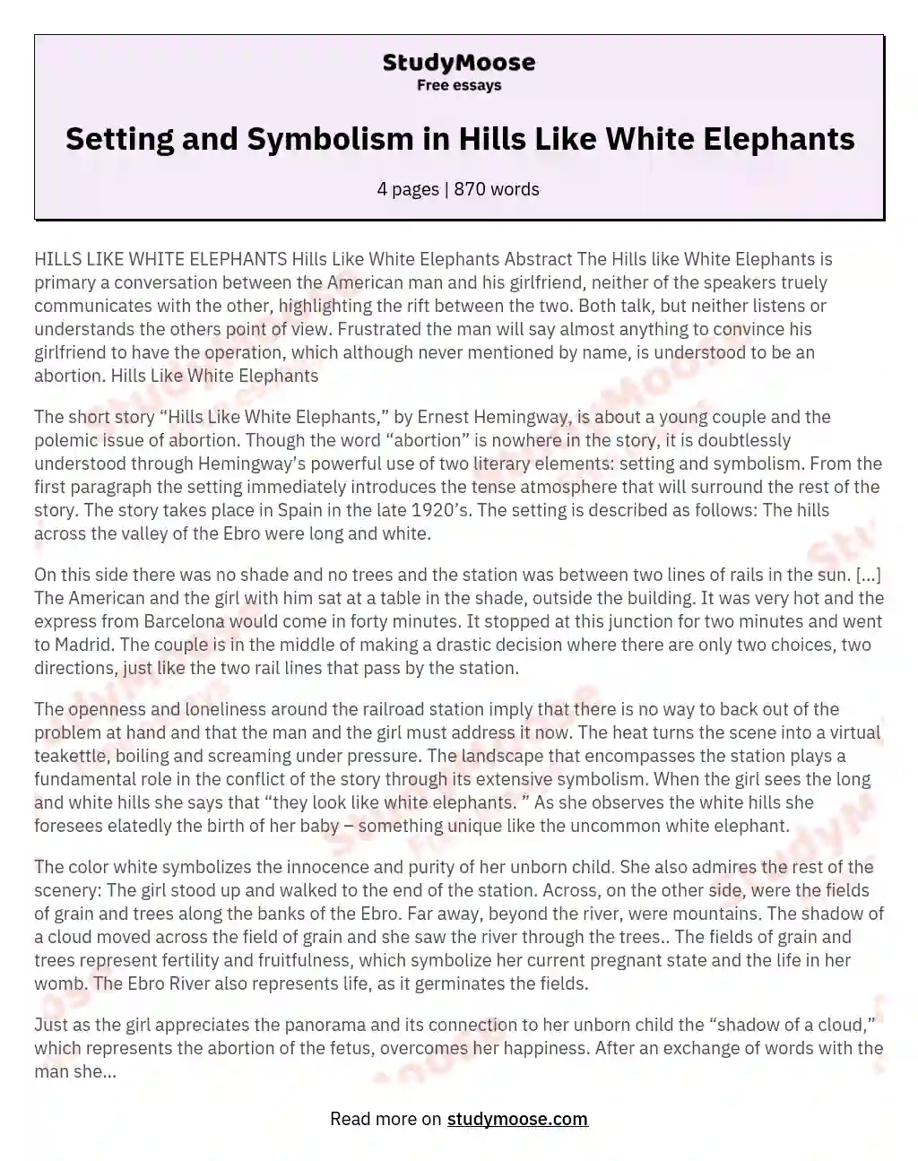 Setting and Symbolism in Hills Like White Elephants