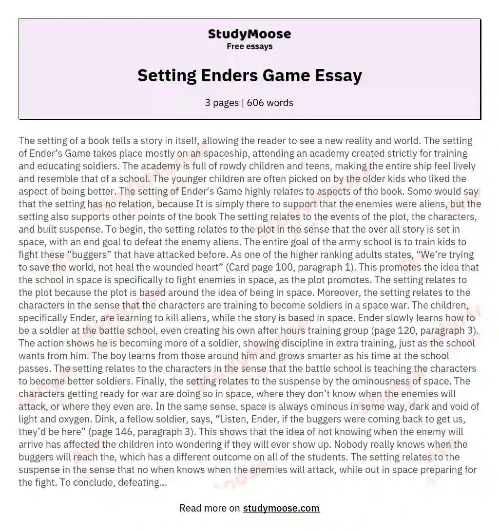 Setting Enders Game Essay essay