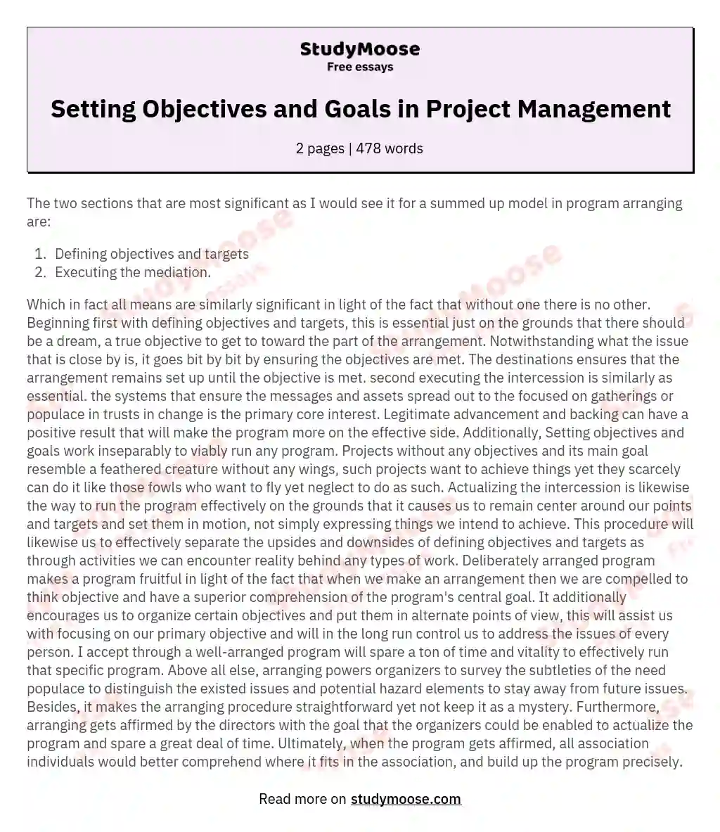 Setting Objectives and Goals in Project Management