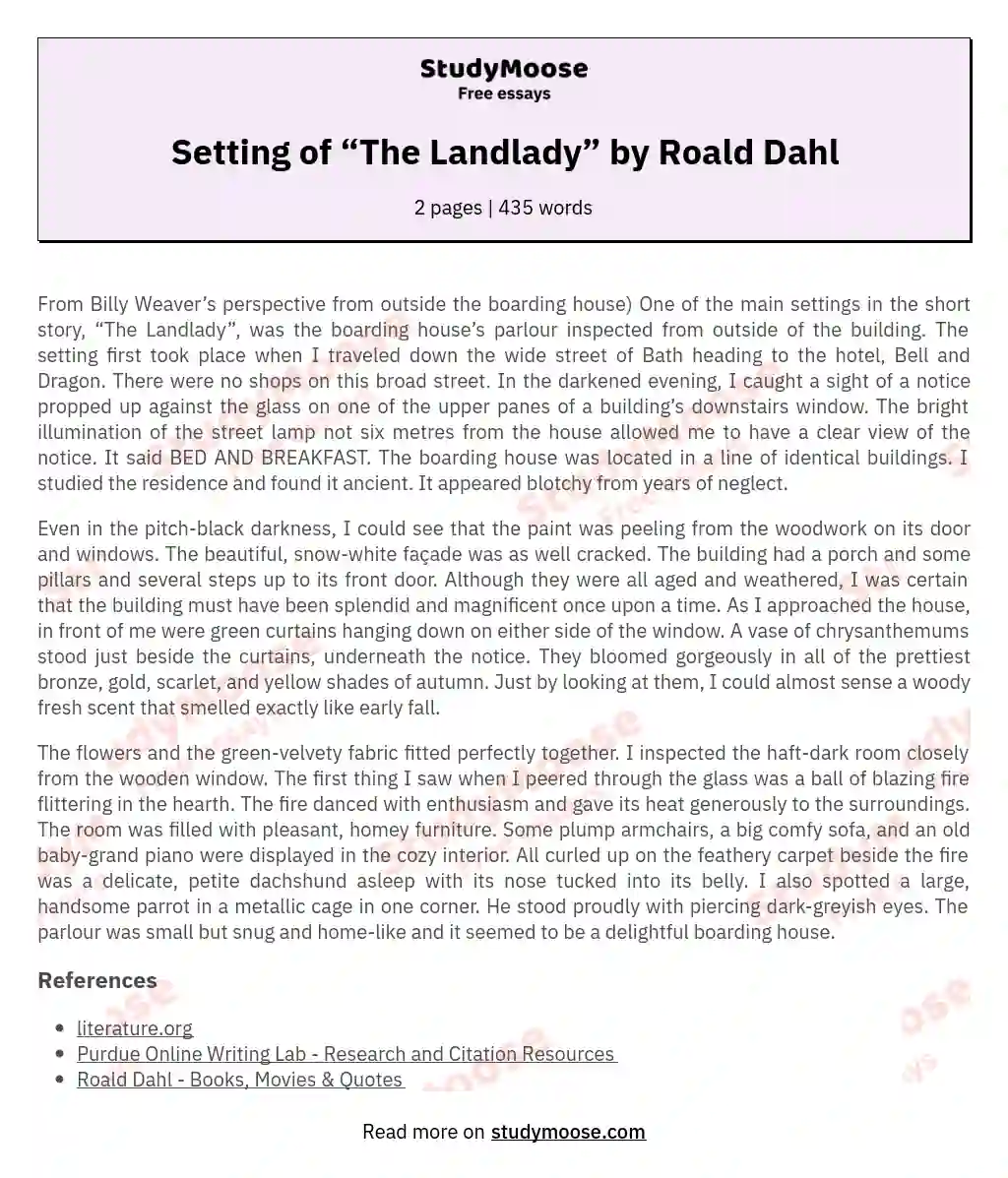 Setting of “The Landlady” by Roald Dahl essay
