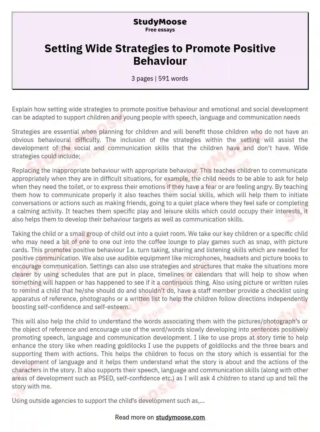 Setting Wide Strategies to Promote Positive Behaviour essay