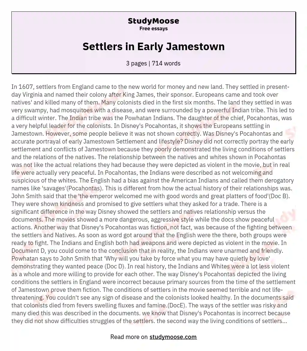 Settlers in Early Jamestown