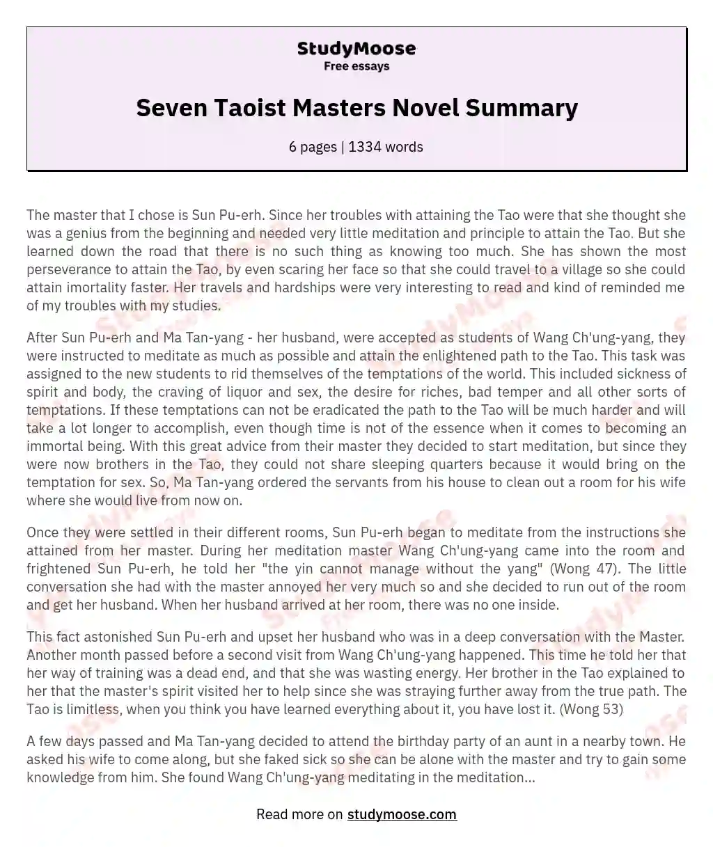 Seven Taoist Masters Novel Summary