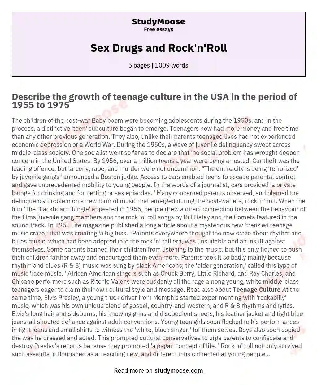 Sex Drugs and Rock'n'Roll essay