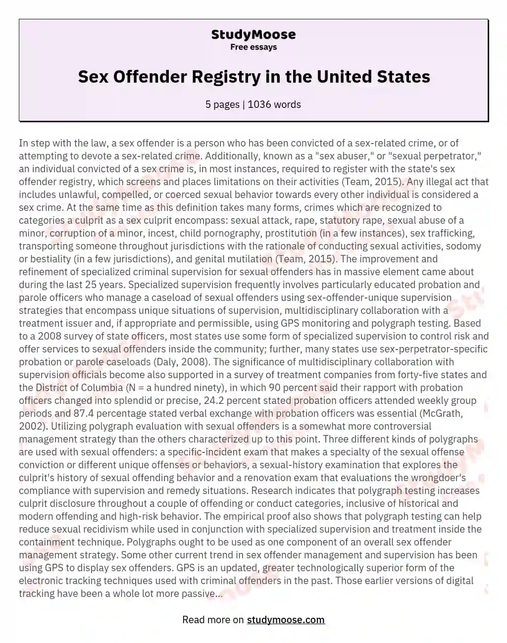 Sex Offender Registry in the United States essay