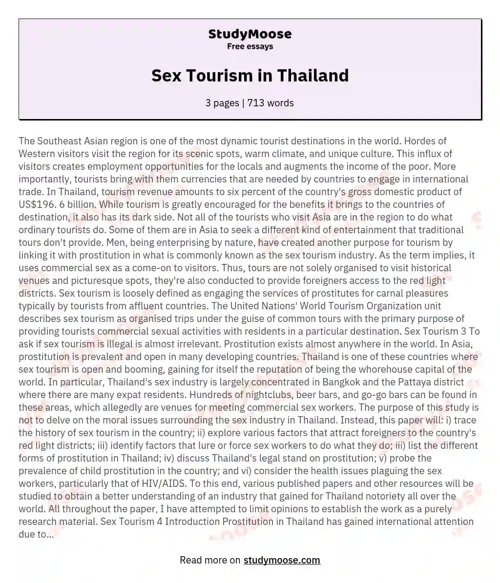 The Dark Side of Tourism: Exploring Sex Tourism in Thailand essay