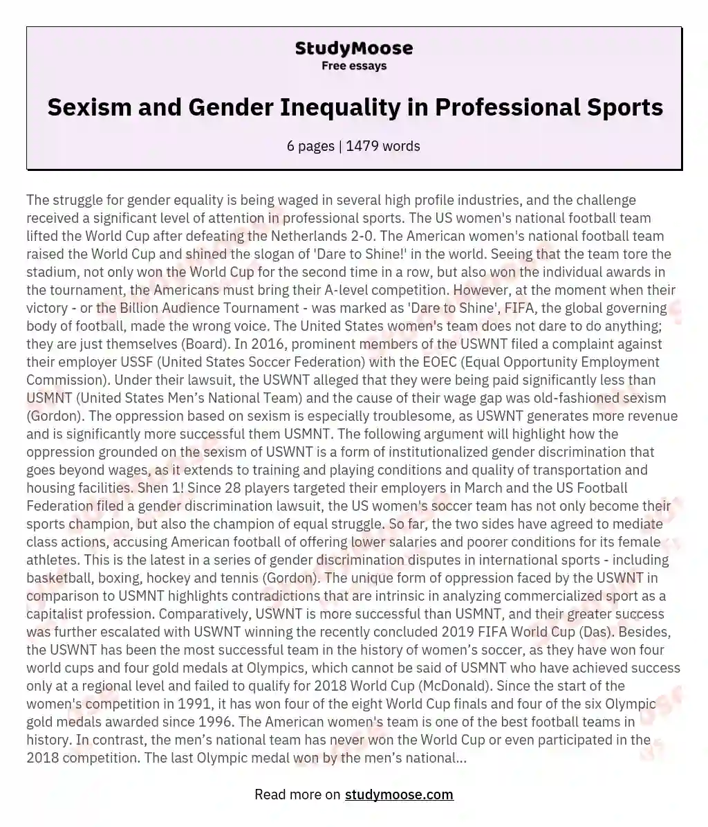 Sexism and Gender Inequality in Professional Sports