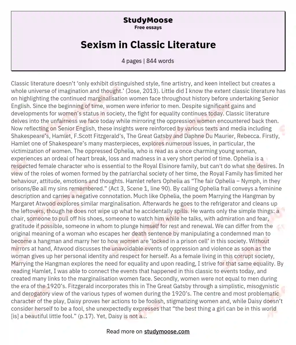 Sexism in Classic Literature essay