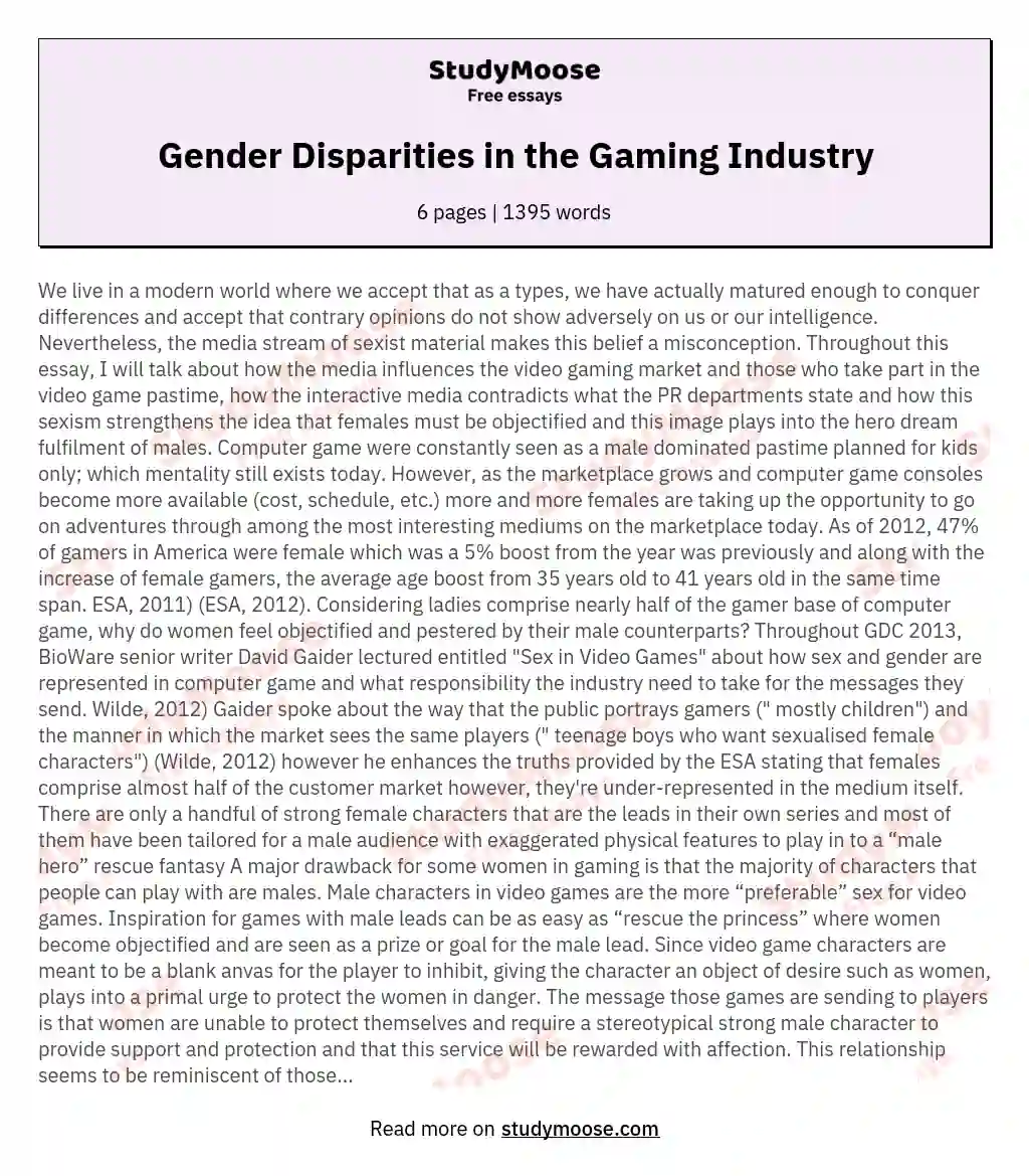 Gender Disparities in the Gaming Industry essay