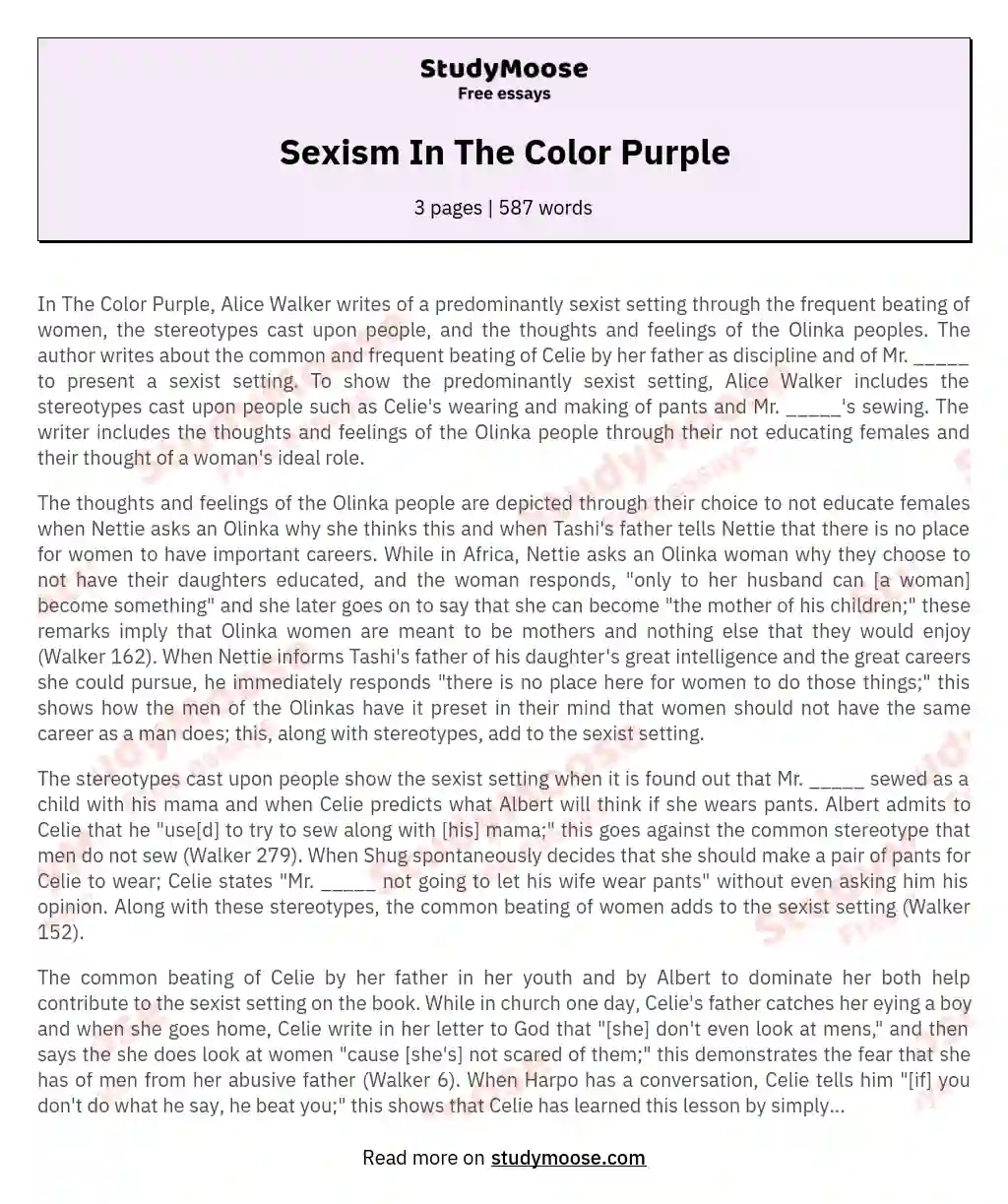 Sexism In The Color Purple