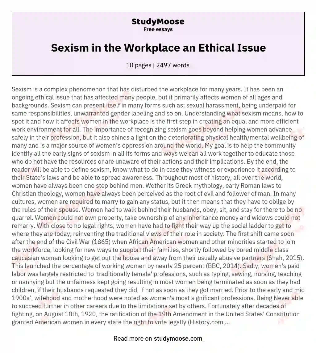 Sexism in the Workplace an Ethical Issue essay