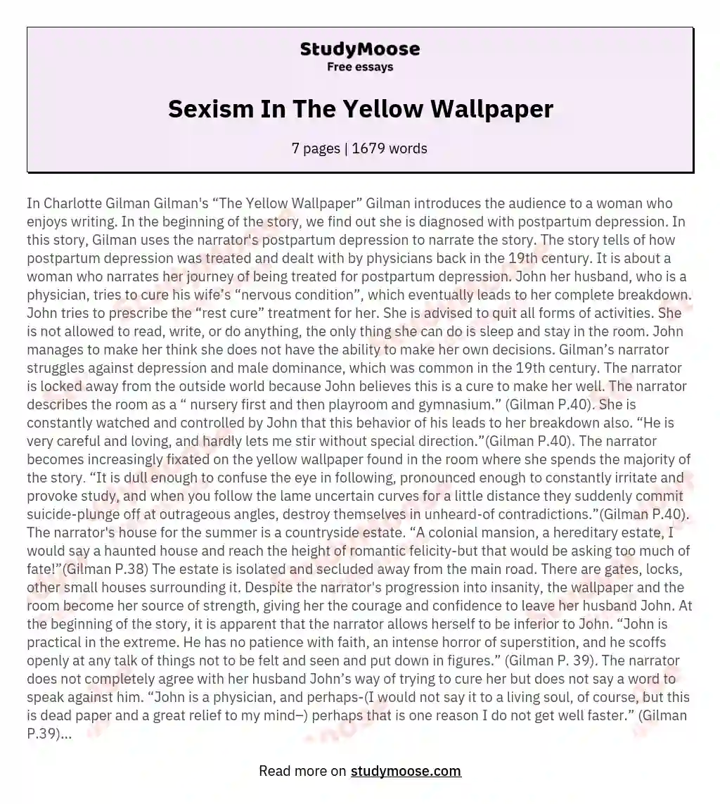 Sexism In The Yellow Wallpaper essay
