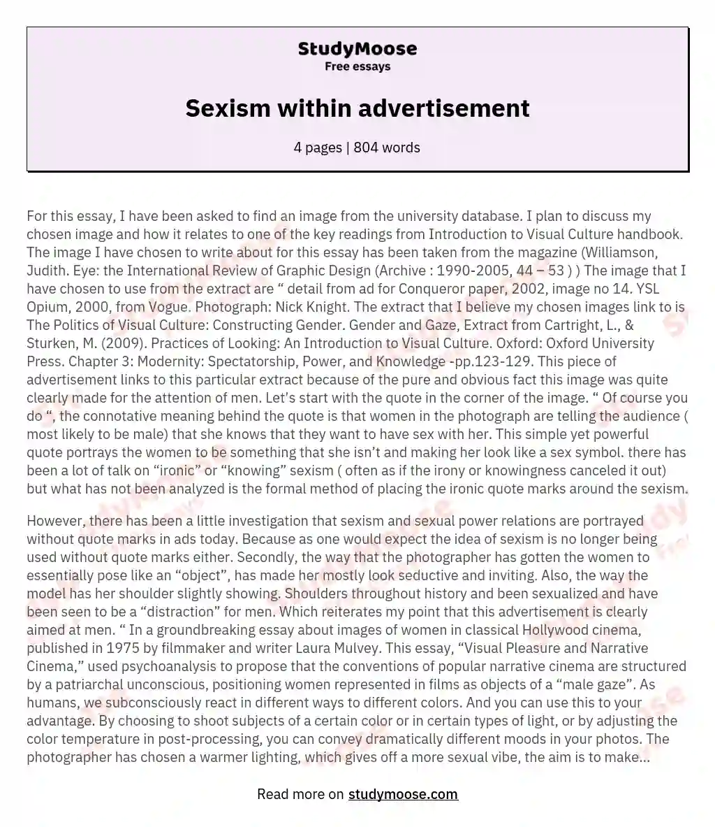 Sexism within advertisement essay