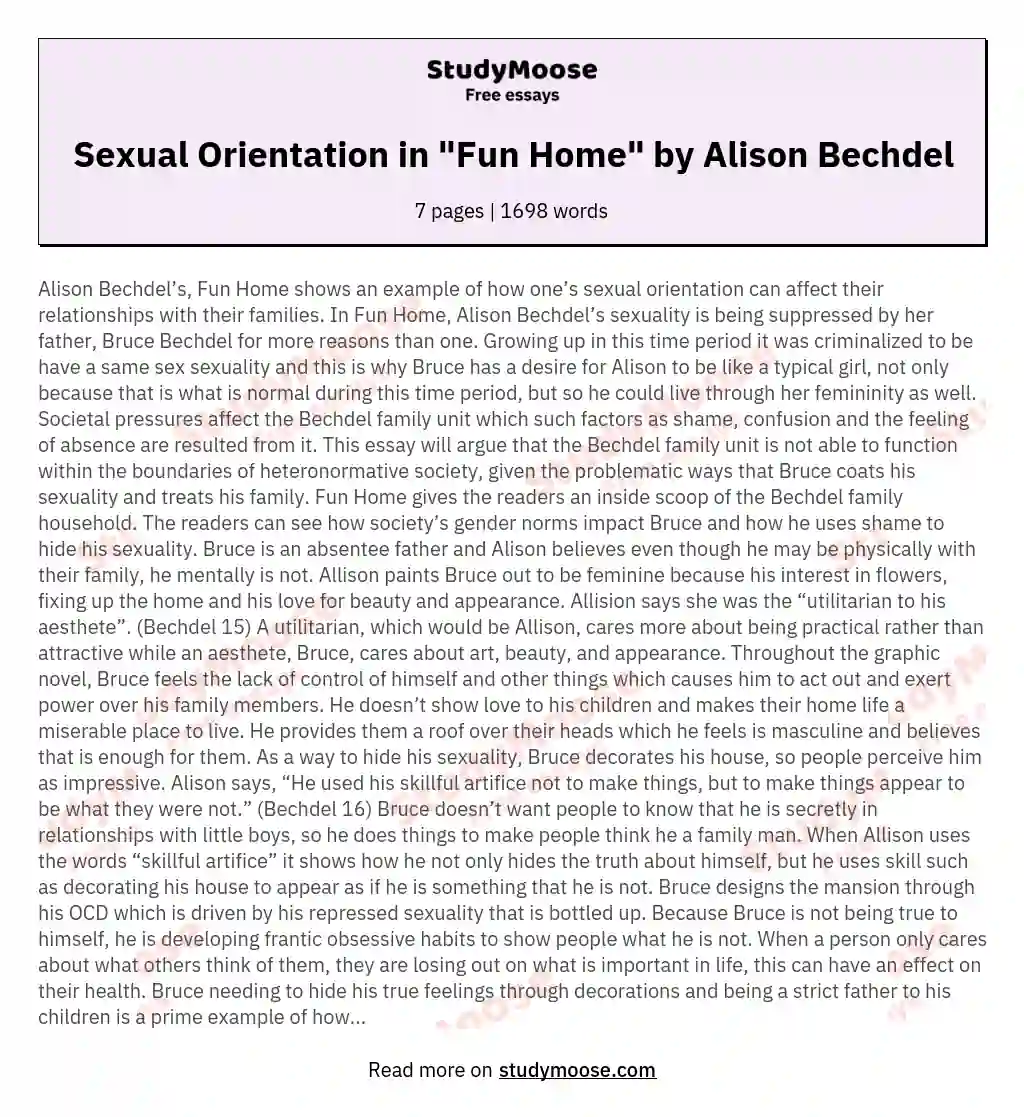 Sexual Orientation in "Fun Home" by Alison Bechdel essay