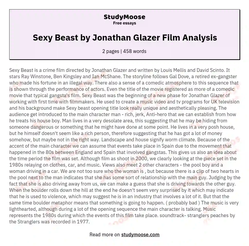Sexy Beast by Jonathan Glazer Film Analysis essay