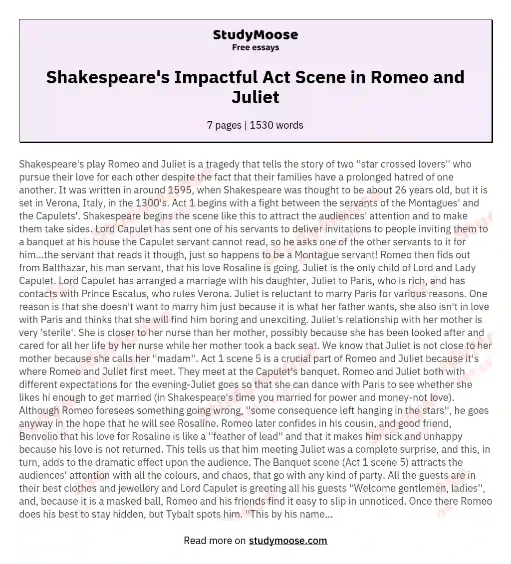 How has Shakespeare crafted act 1 scene 5 of Romeo and Juliet for maximum impact on the audience?
