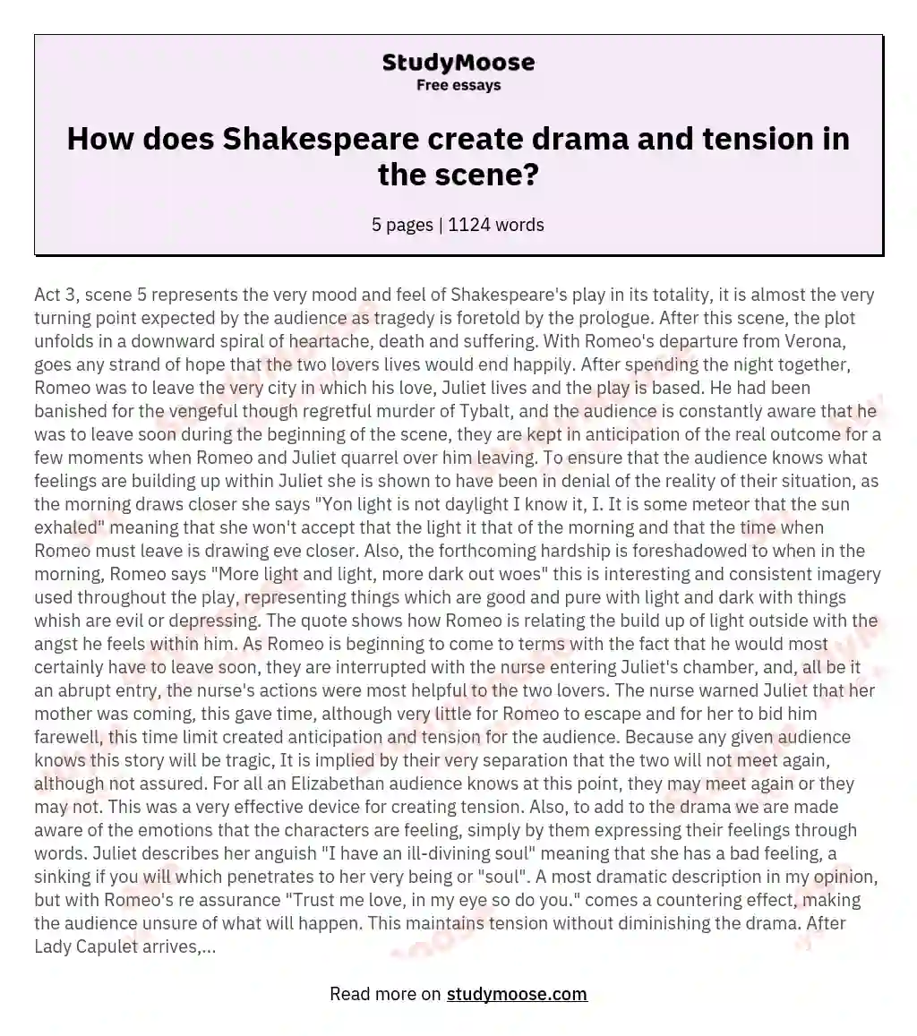 How does Shakespeare create drama and tension in the scene? essay