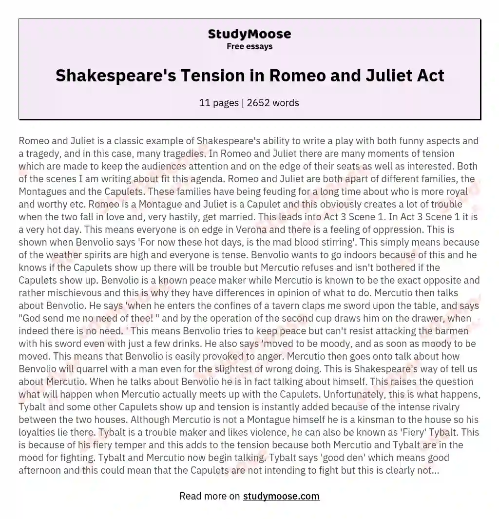 Shakespeare's Tension in Romeo and Juliet Act essay