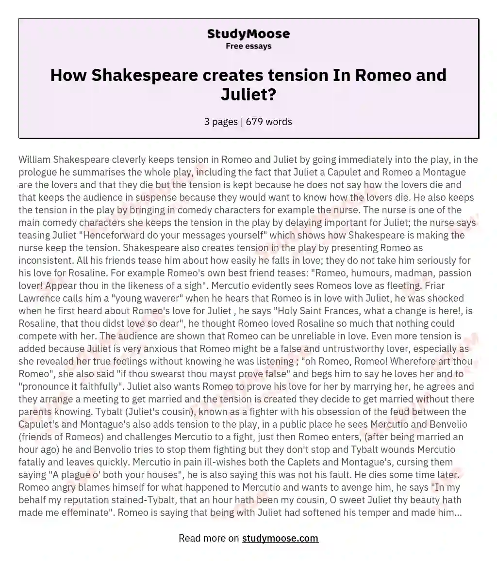 How Shakespeare creates tension In Romeo and Juliet?